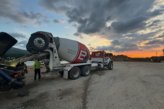 Concrete truck at dawn